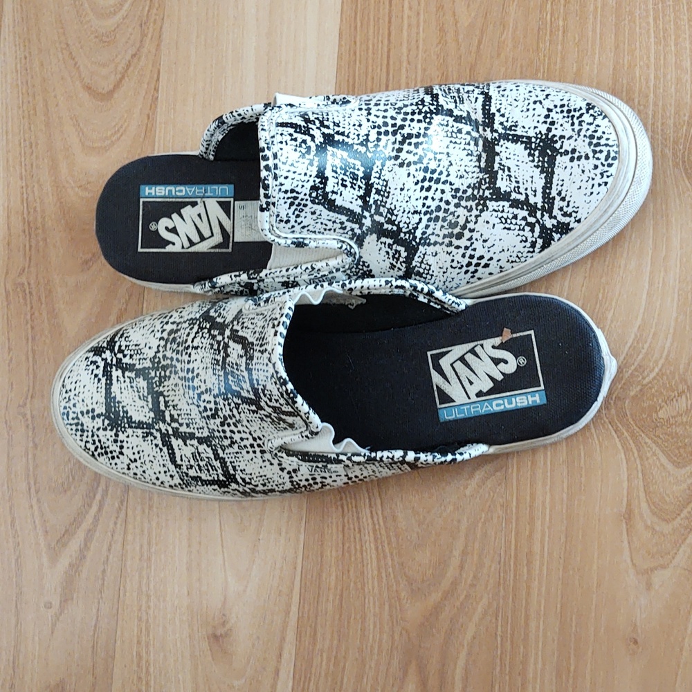Vans Animal Snake Print Slip On Mules Sneaker Shoes Black White